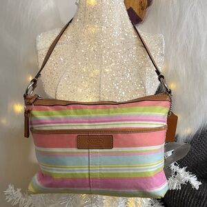 Coach pastel cabana stripe fabric convertible bag produced 2009